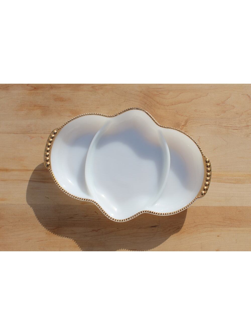 Fire-King Milk Glass Platter with Gold Trim- Serving Tray- Dish